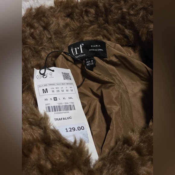 ZARA  try Collection faux fur brown women's coat Sz. Medium $60 NWT - Picture 7 of 10